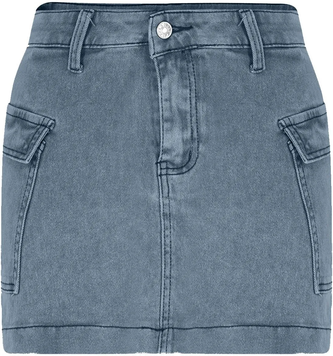 HGps8w Women's Denim Cargo Skirt Classic Zipper Button High Waisted Bodycon Y2K Mini Skirts with Flap Pockets