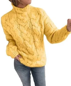 High Neck Drop Shoulder Sweaters for Women Trendy Fall Long Sleeves Cable Knit Tops Casual Oversized Pullover Chunky Sweater