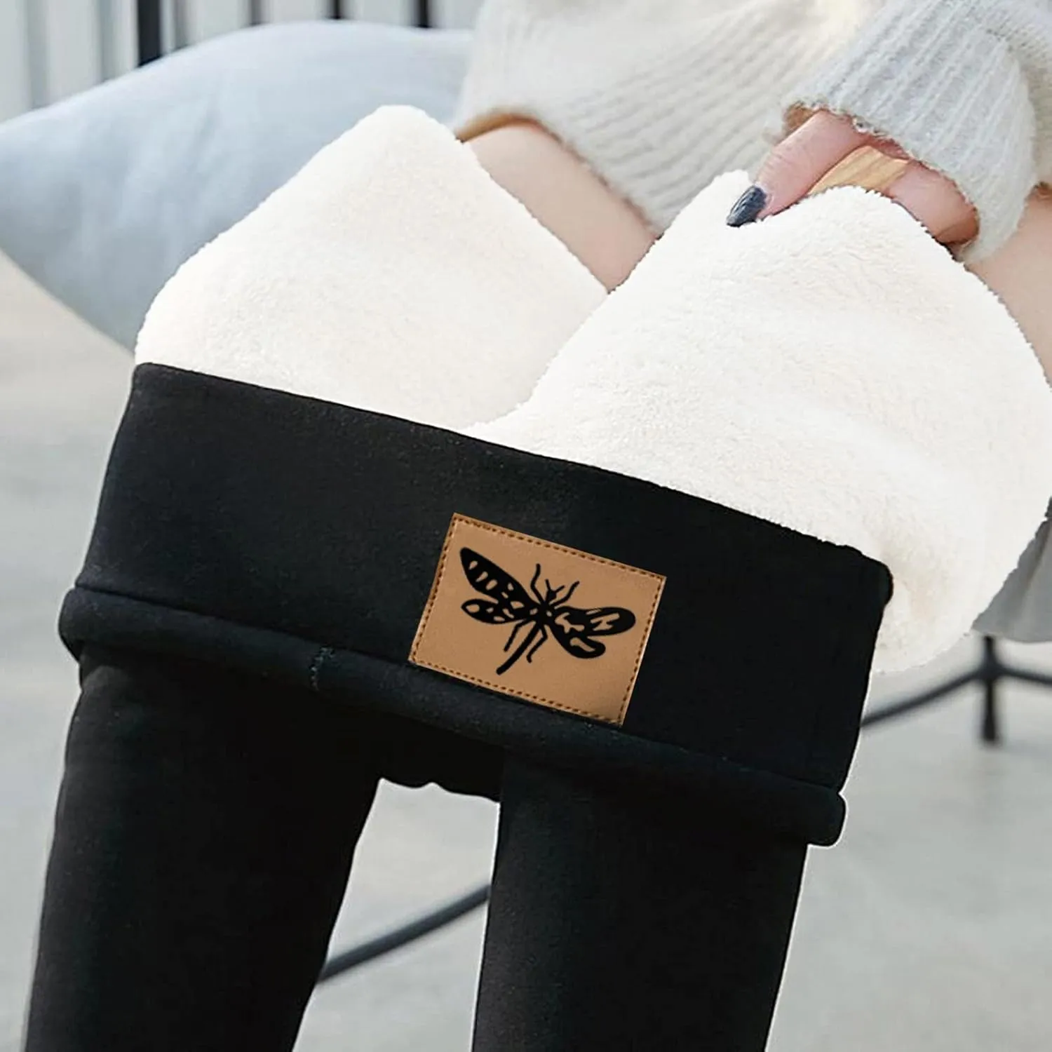 High Waist Fleece Lined Leggings Color Plush High Waist Stretchy Capris Pants Winter Warm Thick Tights