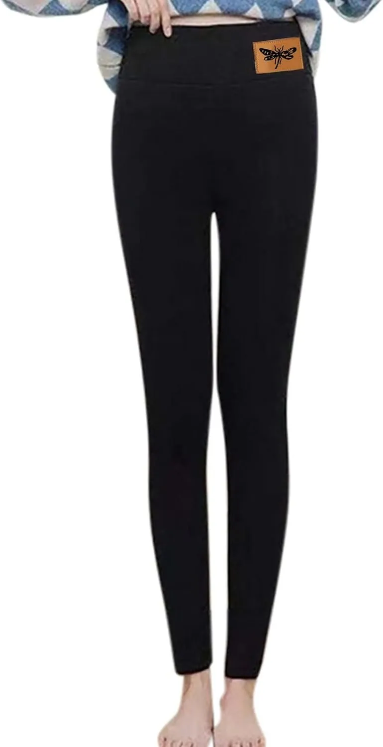 High Waist Fleece Lined Leggings Color Plush High Waist Stretchy Capris Pants Winter Warm Thick Tights
