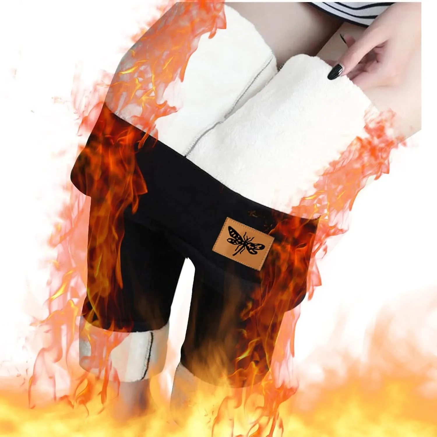 High Waist Fleece Lined Leggings Color Plush High Waist Stretchy Capris Pants Winter Warm Thick Tights