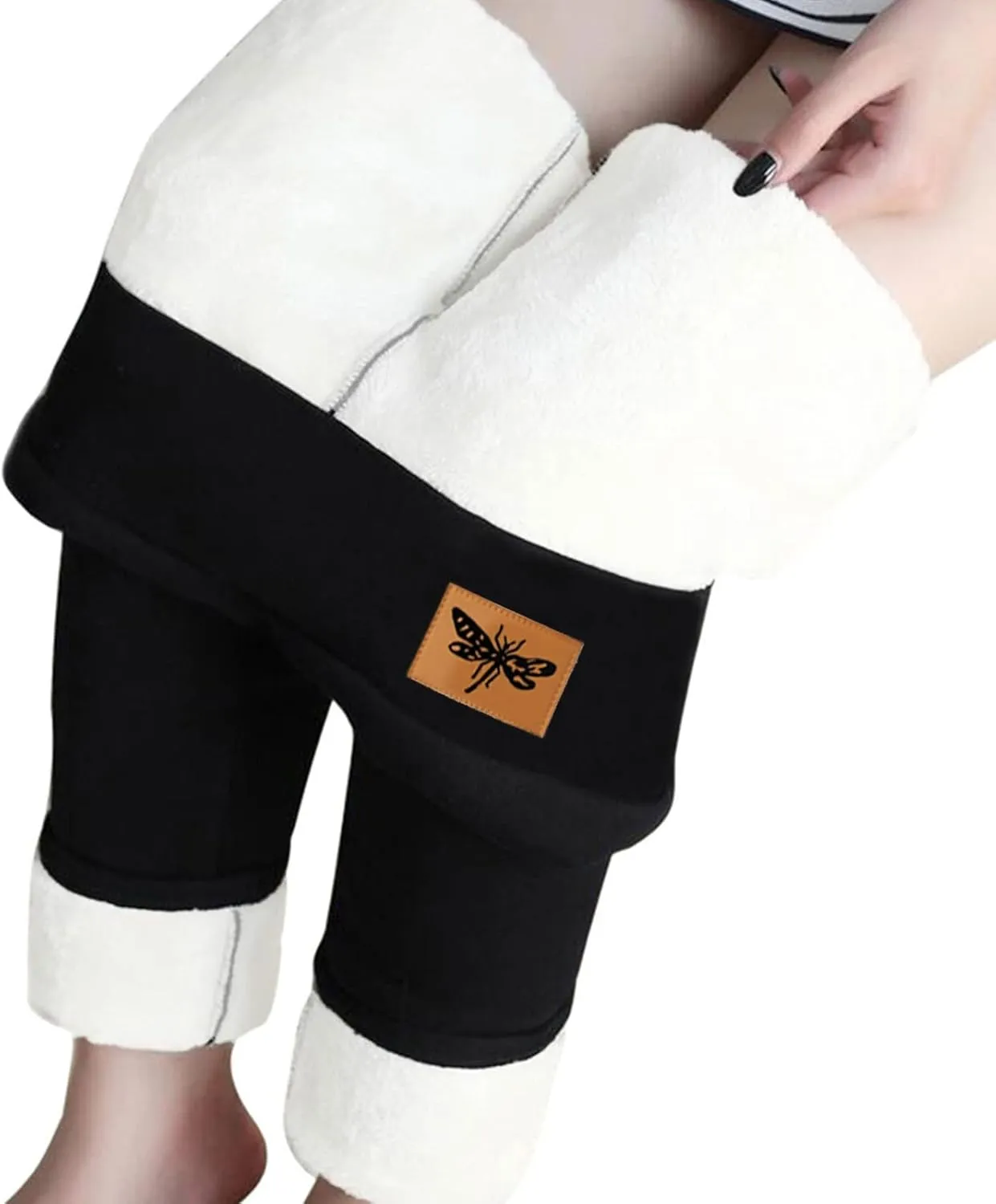 High Waist Fleece Lined Leggings Color Plush High Waist Stretchy Capris Pants Winter Warm Thick Tights