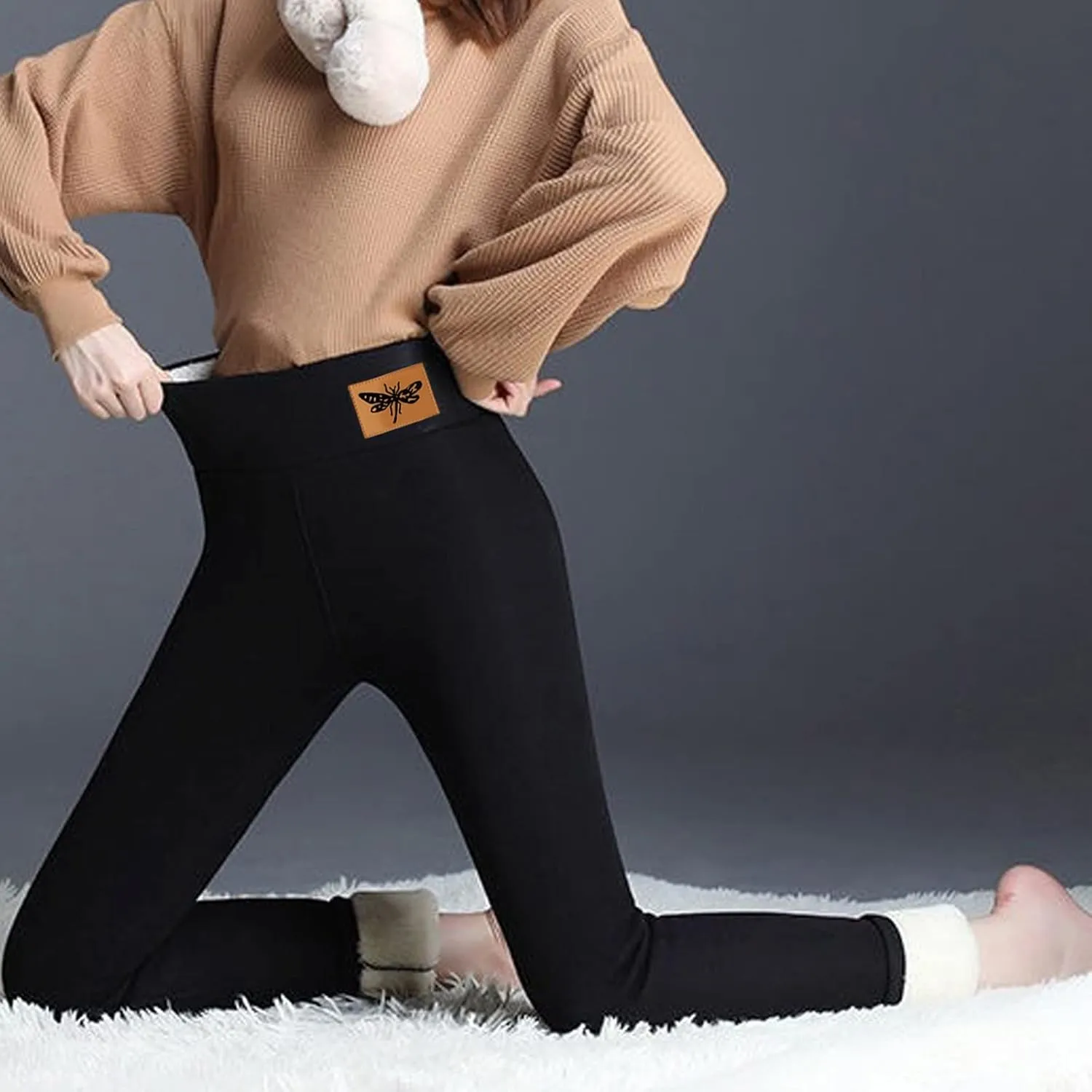 High Waist Fleece Lined Leggings Color Plush High Waist Stretchy Capris Pants Winter Warm Thick Tights