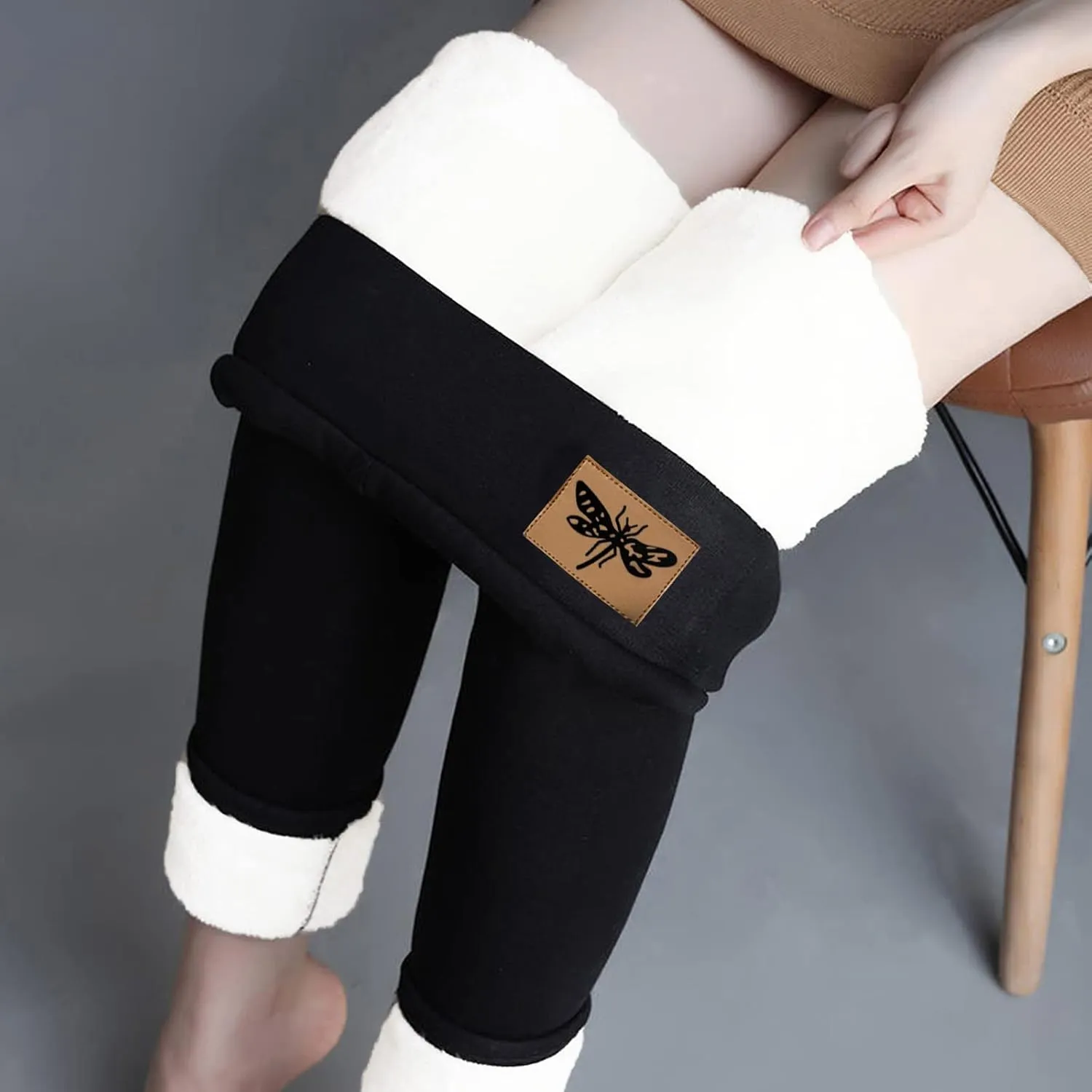 High Waist Fleece Lined Leggings Color Plush High Waist Stretchy Capris Pants Winter Warm Thick Tights