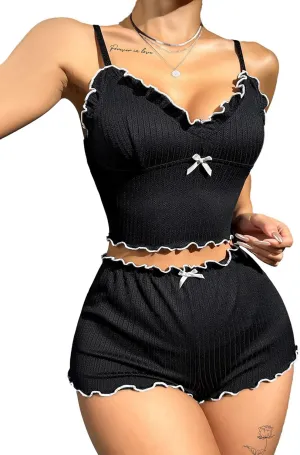 Hilinker Womens Sexy Pajama Set 2 Piece Ribbed Crop Cami and Shorts Sleepwear Cute Pjs