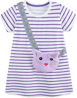 Hongshilian Toddler Girls Cotton Casual Dress Summer Playwear Short Sleeve Shirt Dresses