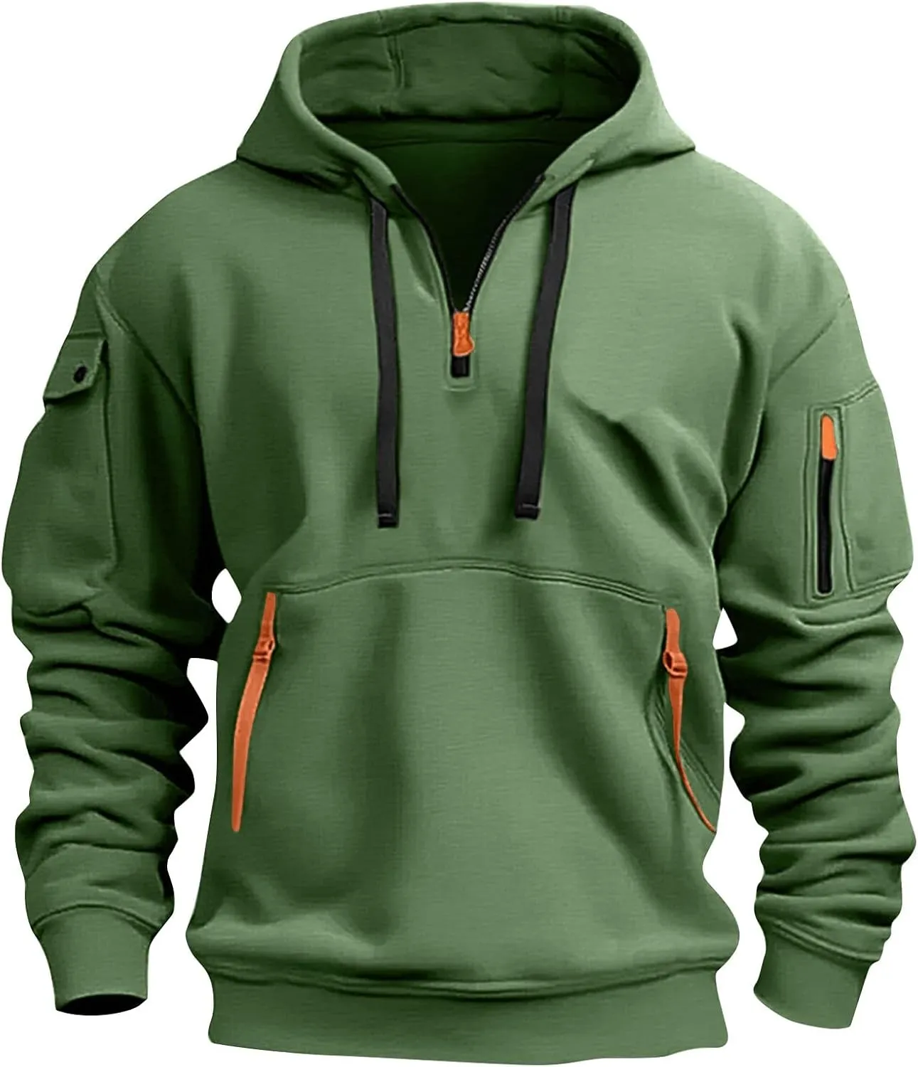 Hoodies for Men Quarter Zip Pullover Tactical Sweatshirt Casual Vintage Long Sleeve Workout Hoodie With Pockets