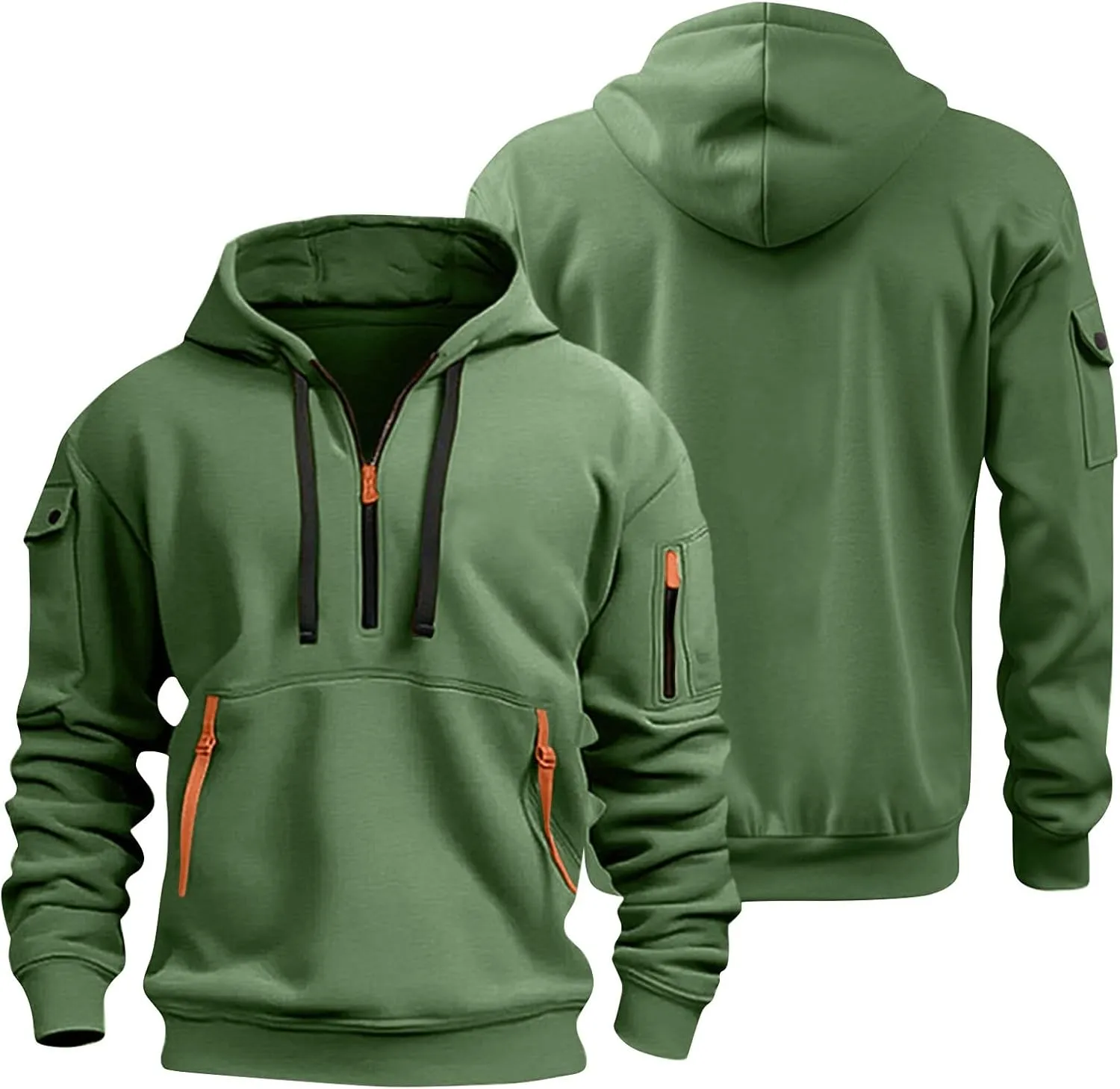 Hoodies for Men Quarter Zip Pullover Tactical Sweatshirt Casual Vintage Long Sleeve Workout Hoodie With Pockets