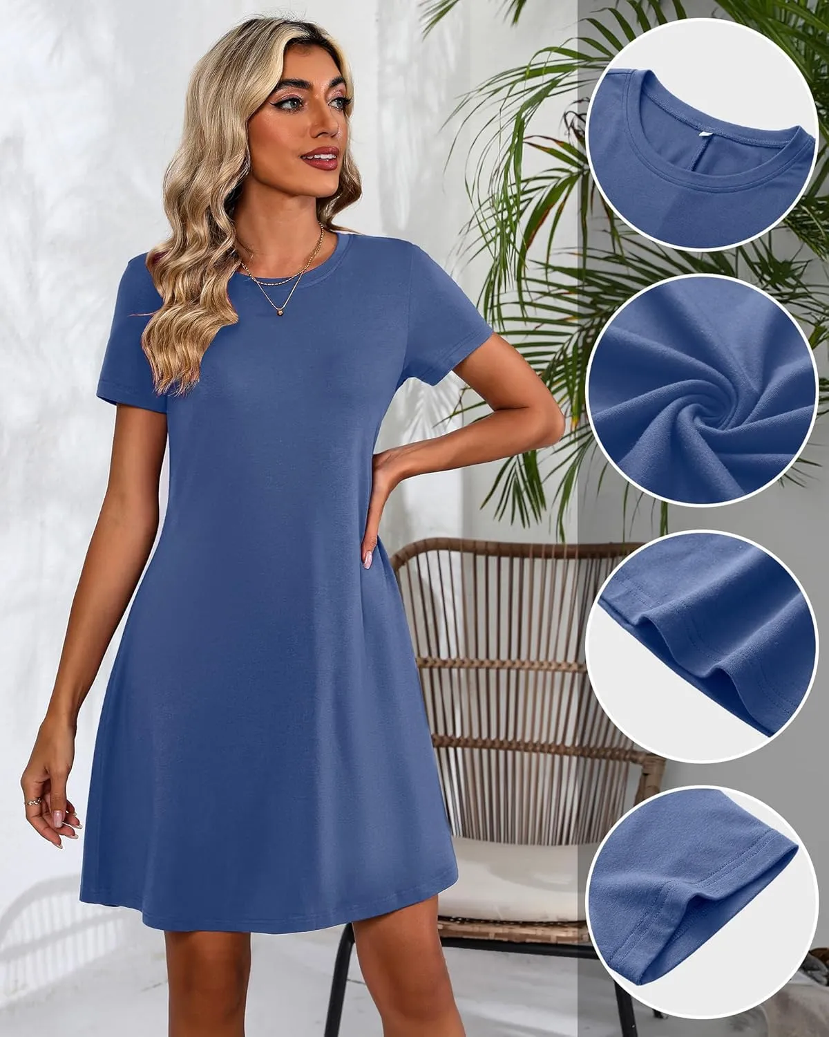 Huukeay 3 Pack Women Casual T Shirt Dresses Short Sleeve Round Neck Loose Fit Tunic Dresses Summer Swing Dress…