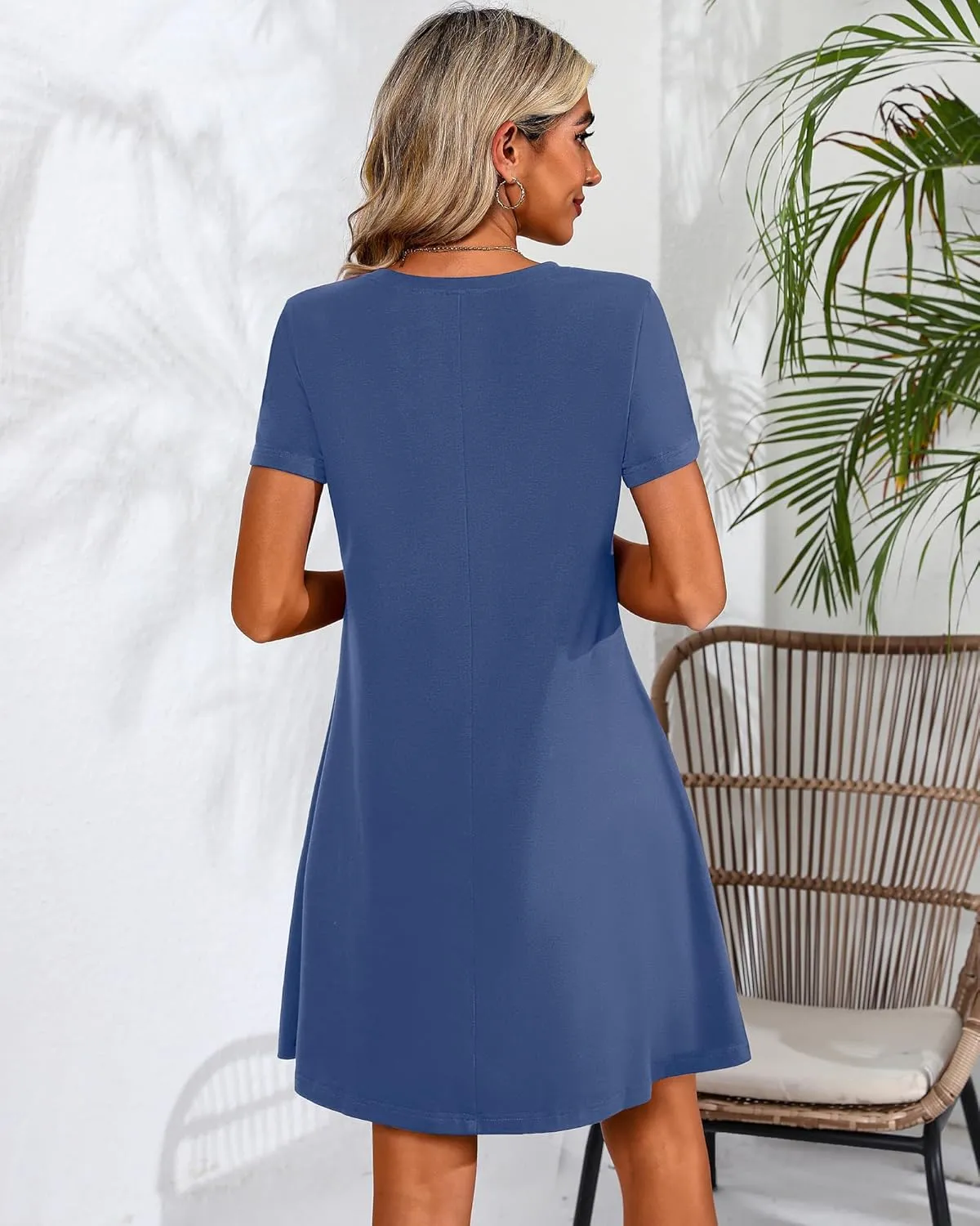 Huukeay 3 Pack Women Casual T Shirt Dresses Short Sleeve Round Neck Loose Fit Tunic Dresses Summer Swing Dress…