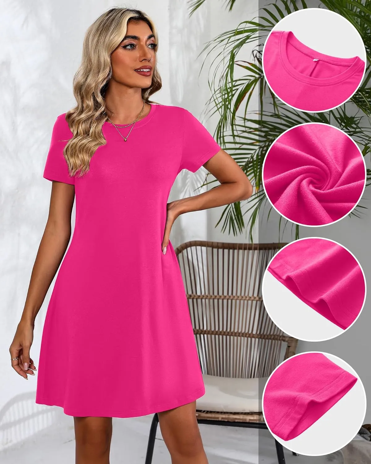 Huukeay 3 Pack Women Casual T Shirt Dresses Short Sleeve Round Neck Loose Fit Tunic Dresses Summer Swing Dress…