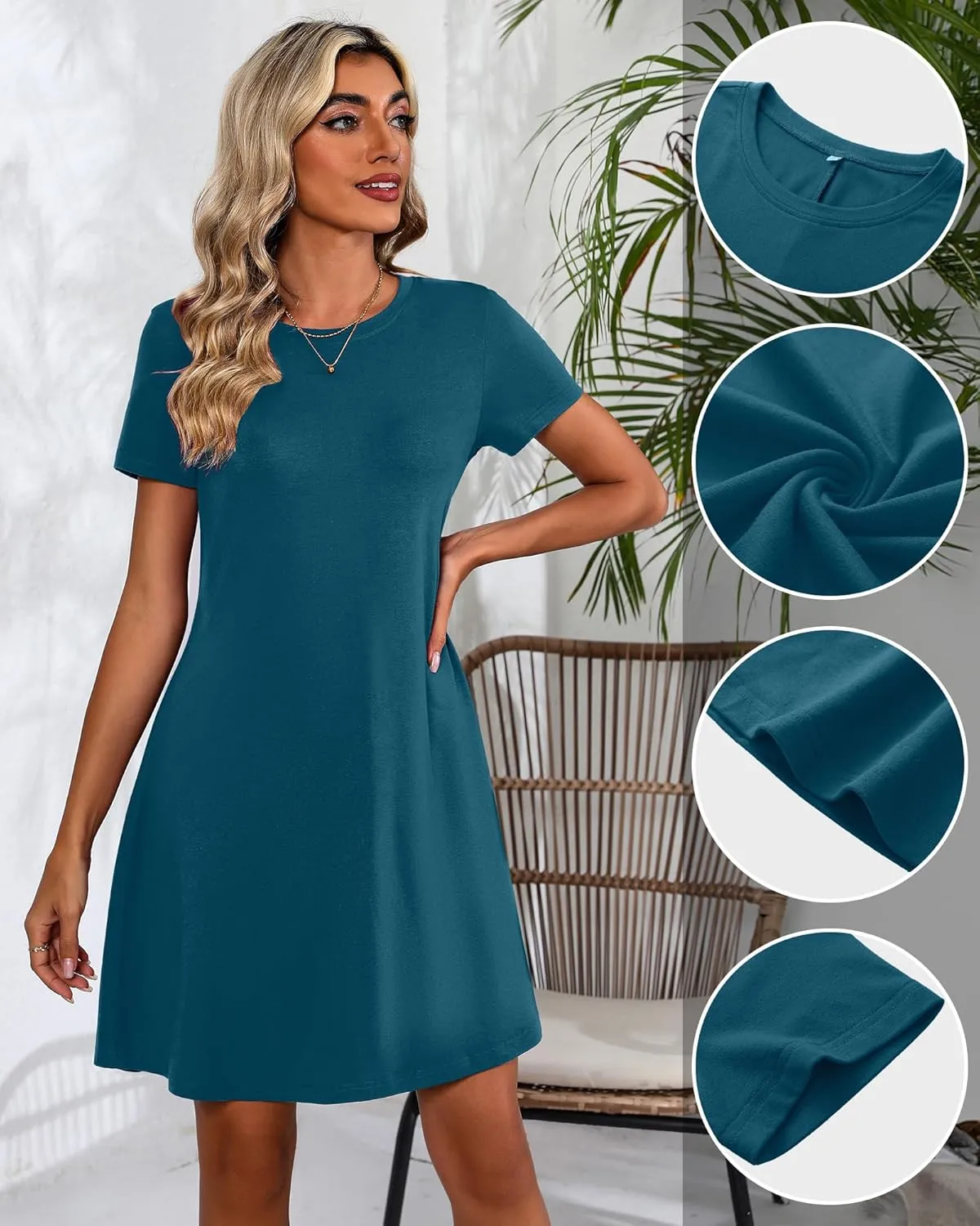 Huukeay 3 Pack Women Casual T Shirt Dresses Short Sleeve Round Neck Loose Fit Tunic Dresses Summer Swing Dress…