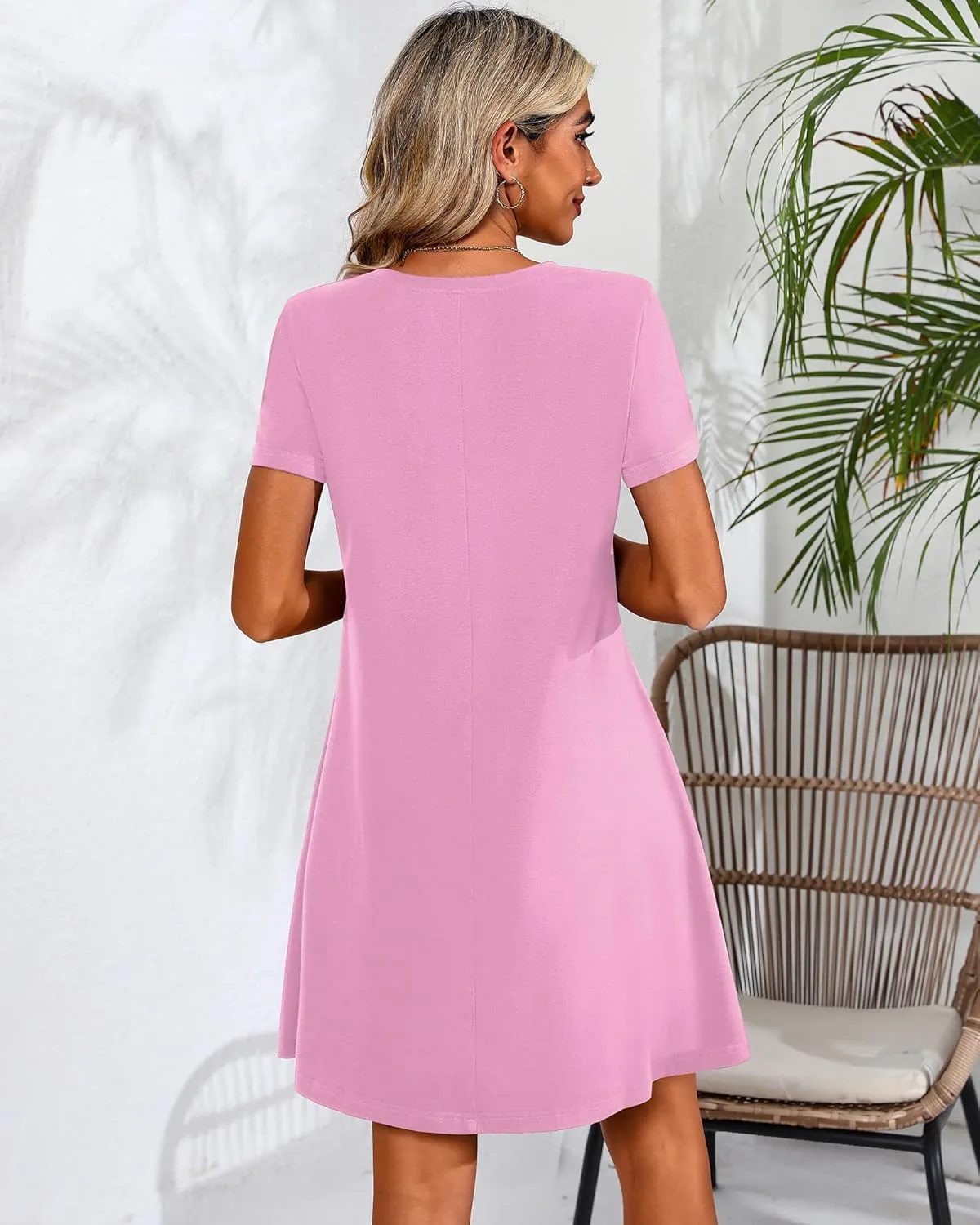 Huukeay 3 Pack Women Casual T Shirt Dresses Short Sleeve Round Neck Loose Fit Tunic Dresses Summer Swing Dress…