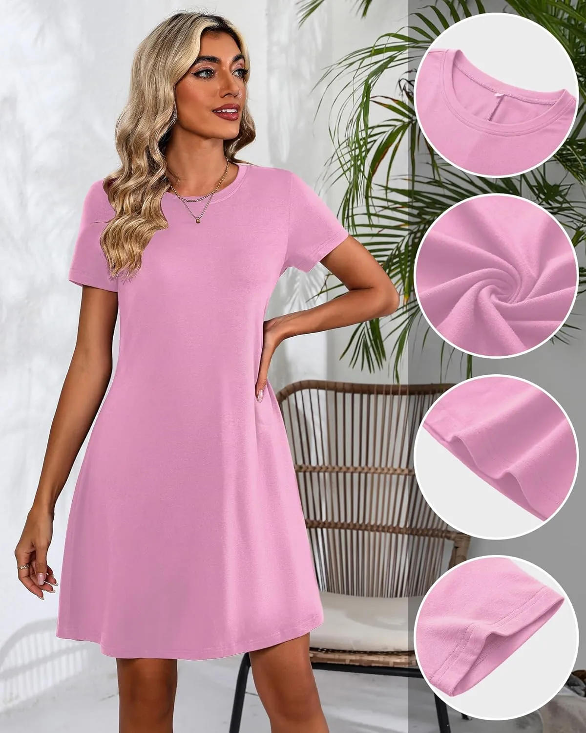 Huukeay 3 Pack Women Casual T Shirt Dresses Short Sleeve Round Neck Loose Fit Tunic Dresses Summer Swing Dress…