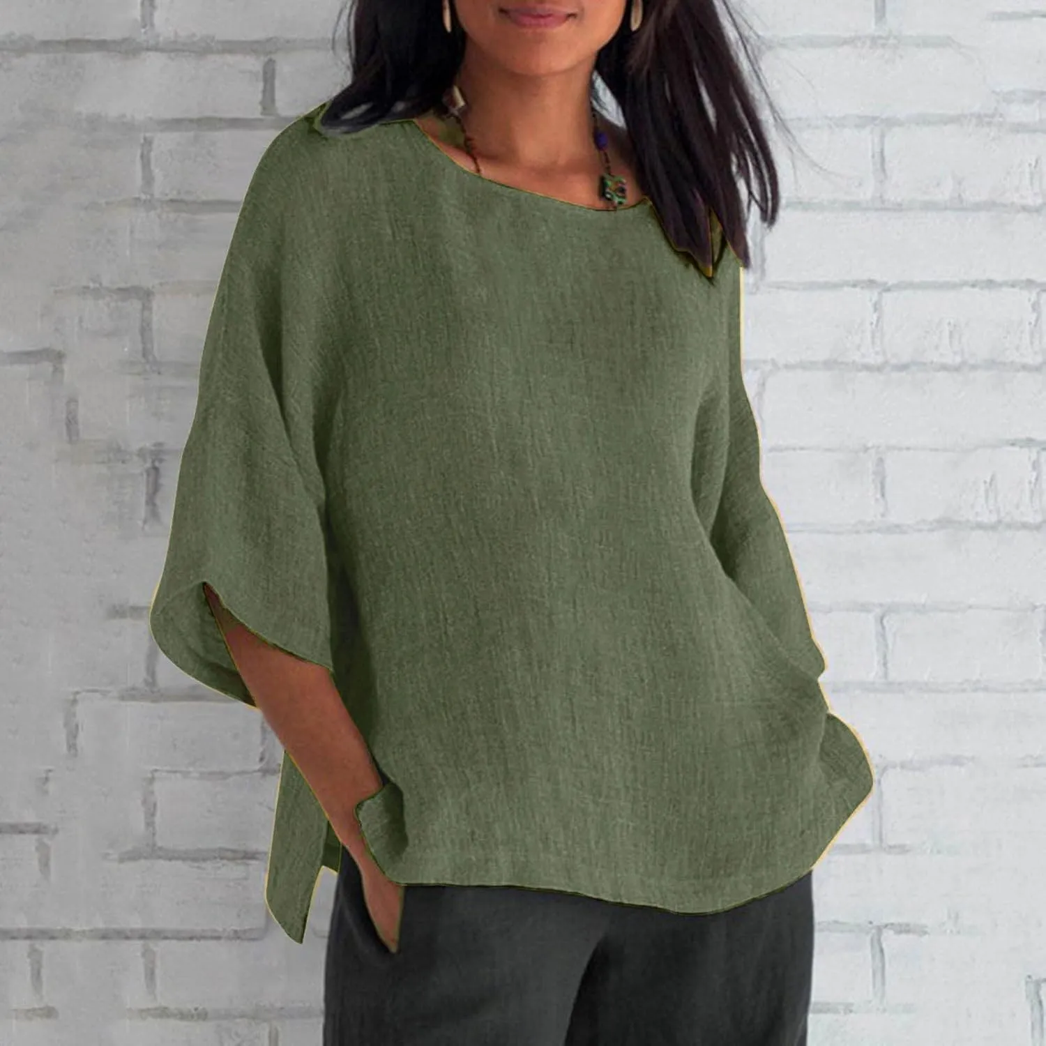 HXHYQKP Linen Tops for Women Summer Plus Size T Shirts V Neck Loose Blouses Trendy Tops for Women 2025