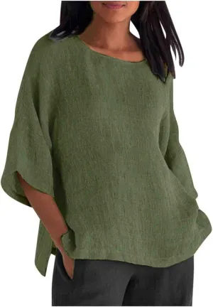 HXHYQKP Linen Tops for Women Summer Plus Size T Shirts V Neck Loose Blouses Trendy Tops for Women 2025