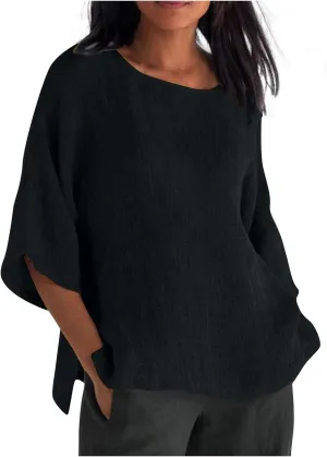 HXHYQKP Linen Tops for Women Summer Plus Size T Shirts V Neck Loose Blouses Trendy Tops for Women 2025