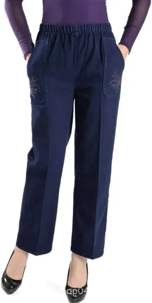 IDEALSANXUN Women’s Fleece Lined Jeans Elastic Waist Loose Straight Leg Jeans