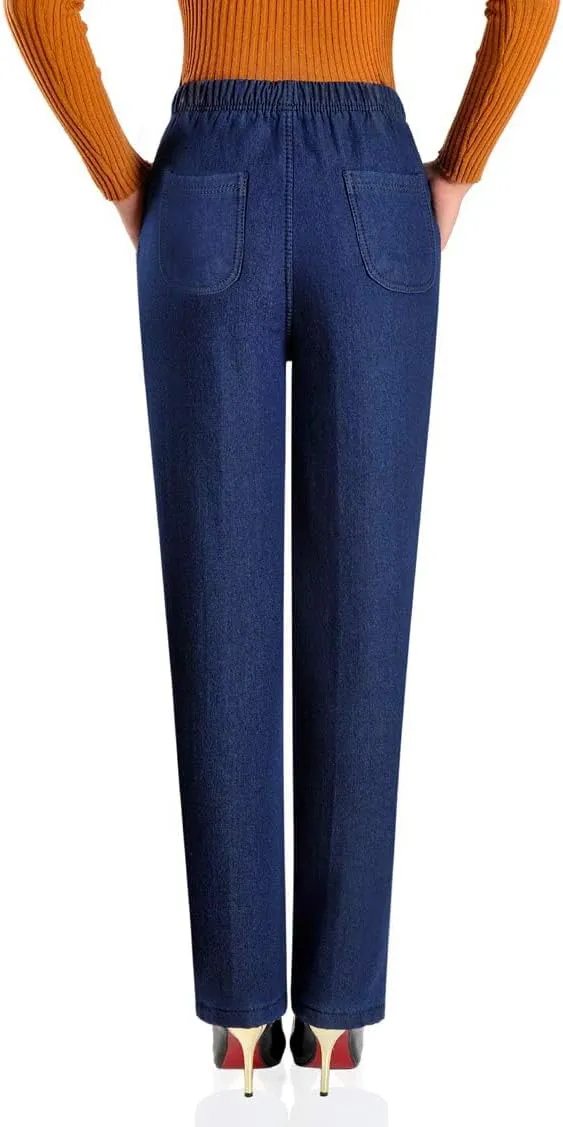 IDEALSANXUN Women’s Fleece Lined Jeans Elastic Waist Loose Straight Leg Jeans