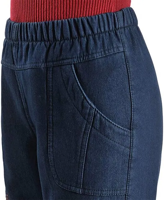 IDEALSANXUN Women’s Fleece Lined Jeans Elastic Waist Loose Straight Leg Jeans