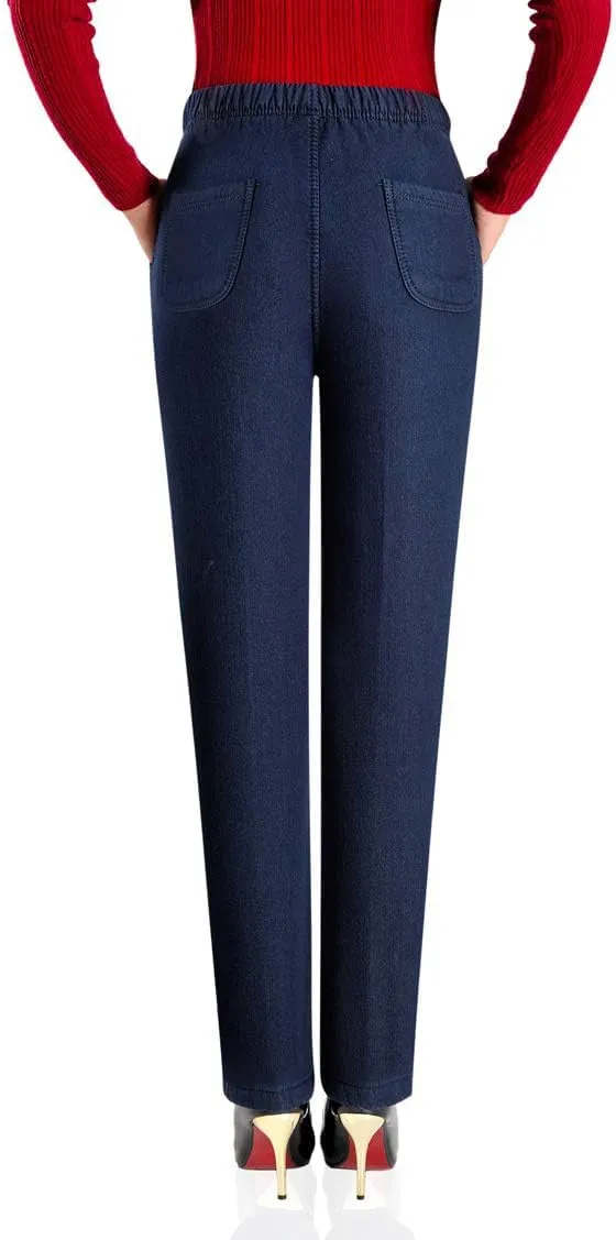 IDEALSANXUN Women’s Fleece Lined Jeans Elastic Waist Loose Straight Leg Jeans