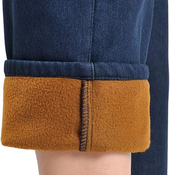IDEALSANXUN Women’s Fleece Lined Jeans Elastic Waist Loose Straight Leg Jeans