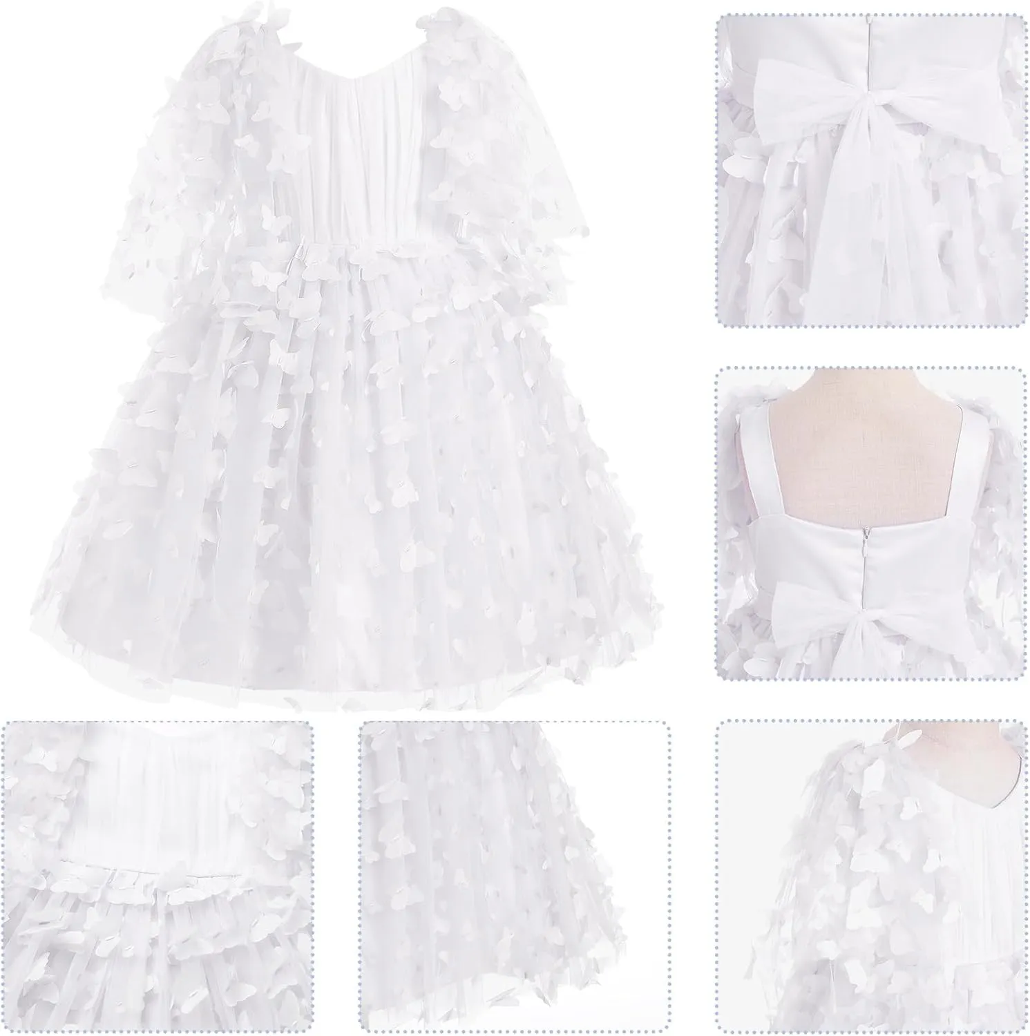 IDOPIP Flower Girl Butterfly Birthday Tutu Dress for Kids Baby Wedding Party Communion Dresses Princess Pageant Tulle Gowns