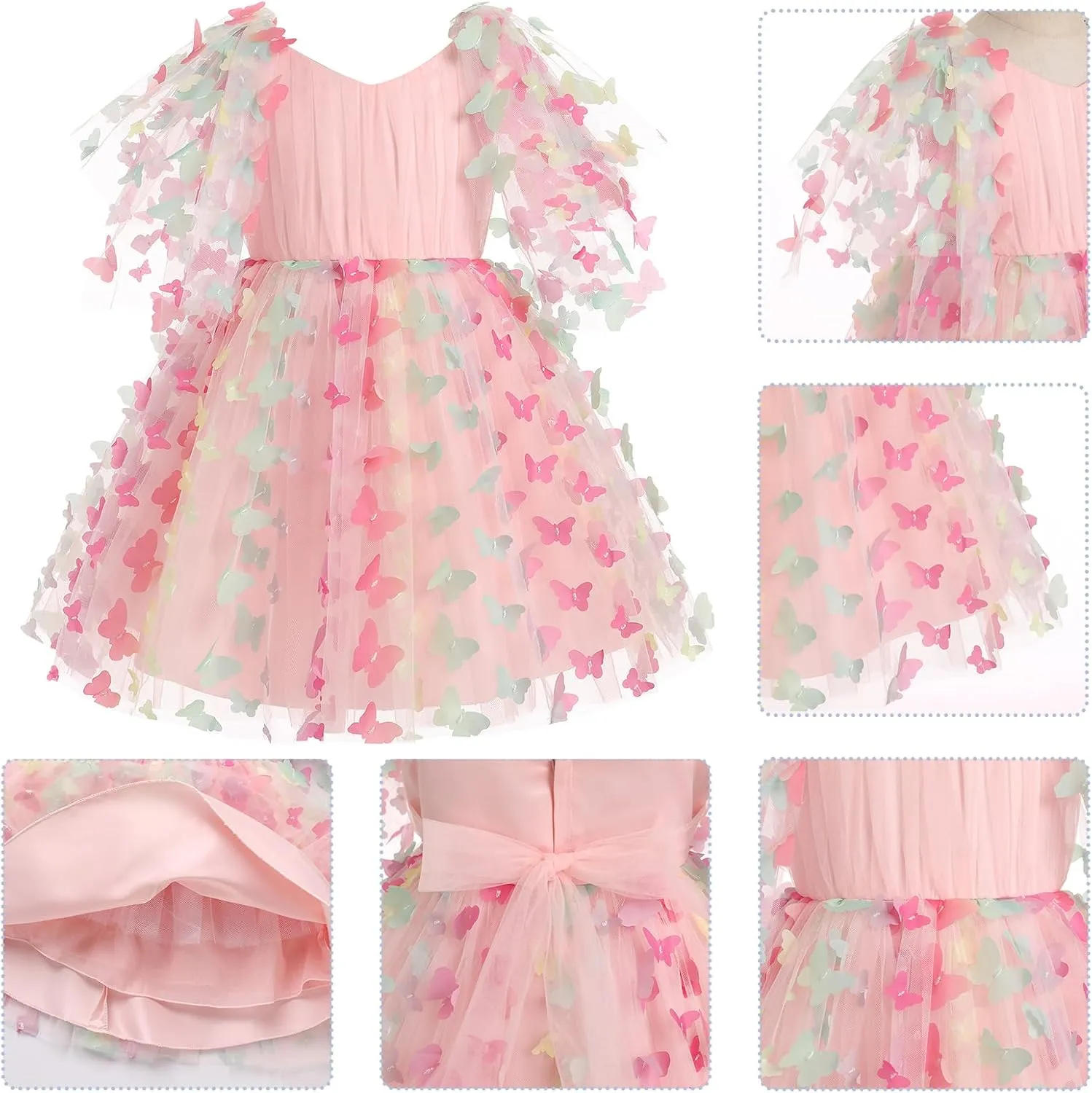 IDOPIP Flower Girl Butterfly Birthday Tutu Dress for Kids Baby Wedding Party Communion Dresses Princess Pageant Tulle Gowns
