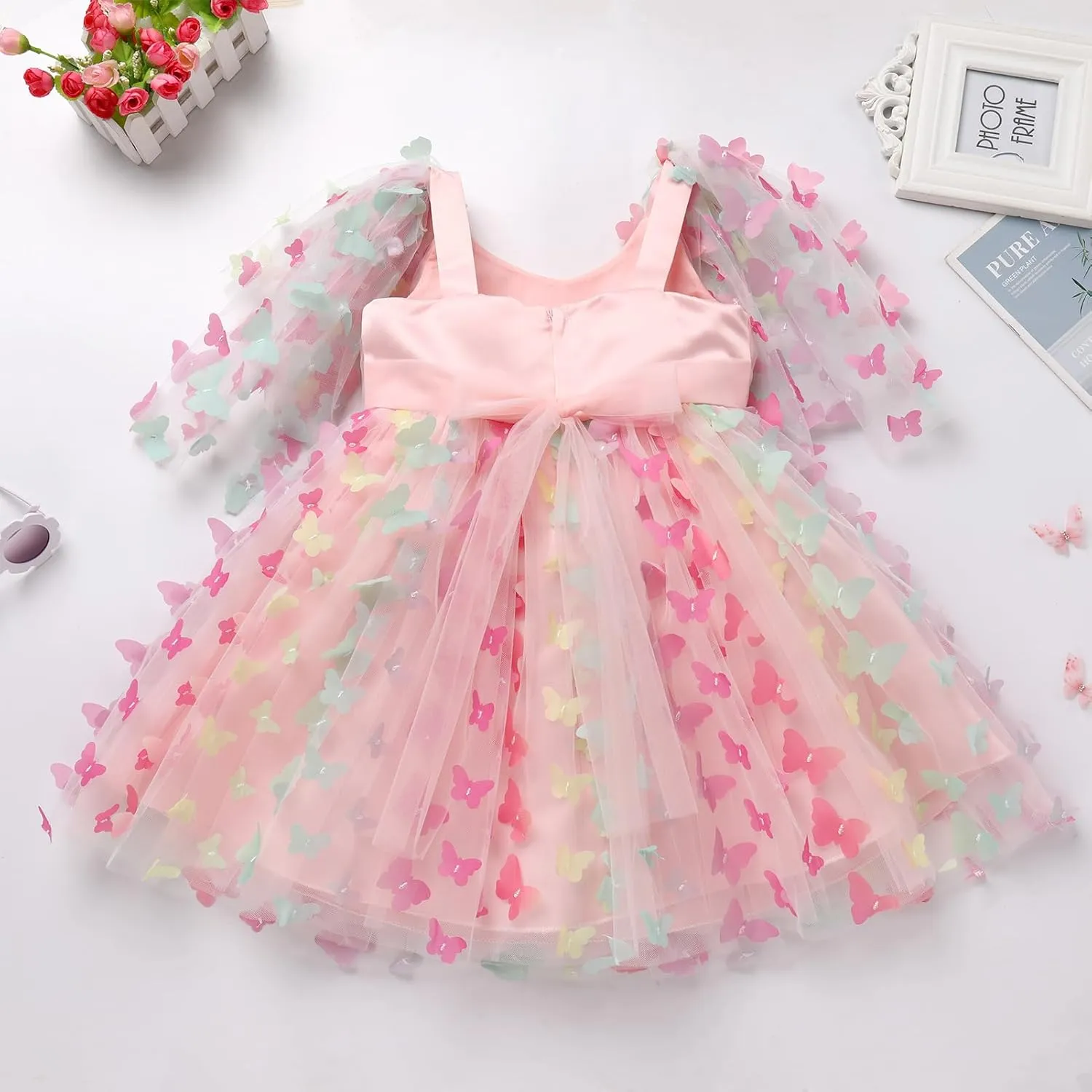 IDOPIP Flower Girl Butterfly Birthday Tutu Dress for Kids Baby Wedding Party Communion Dresses Princess Pageant Tulle Gowns