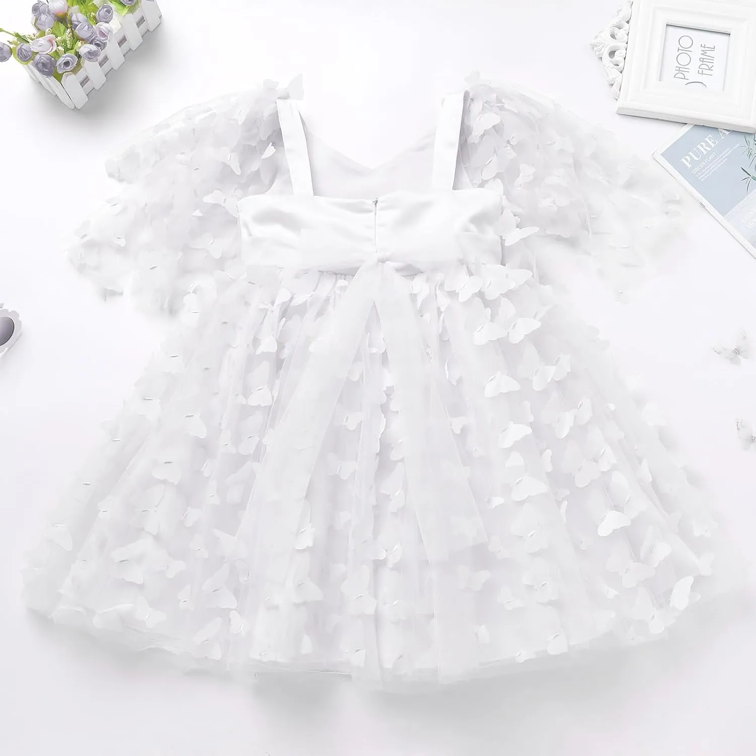 IDOPIP Flower Girl Butterfly Birthday Tutu Dress for Kids Baby Wedding Party Communion Dresses Princess Pageant Tulle Gowns