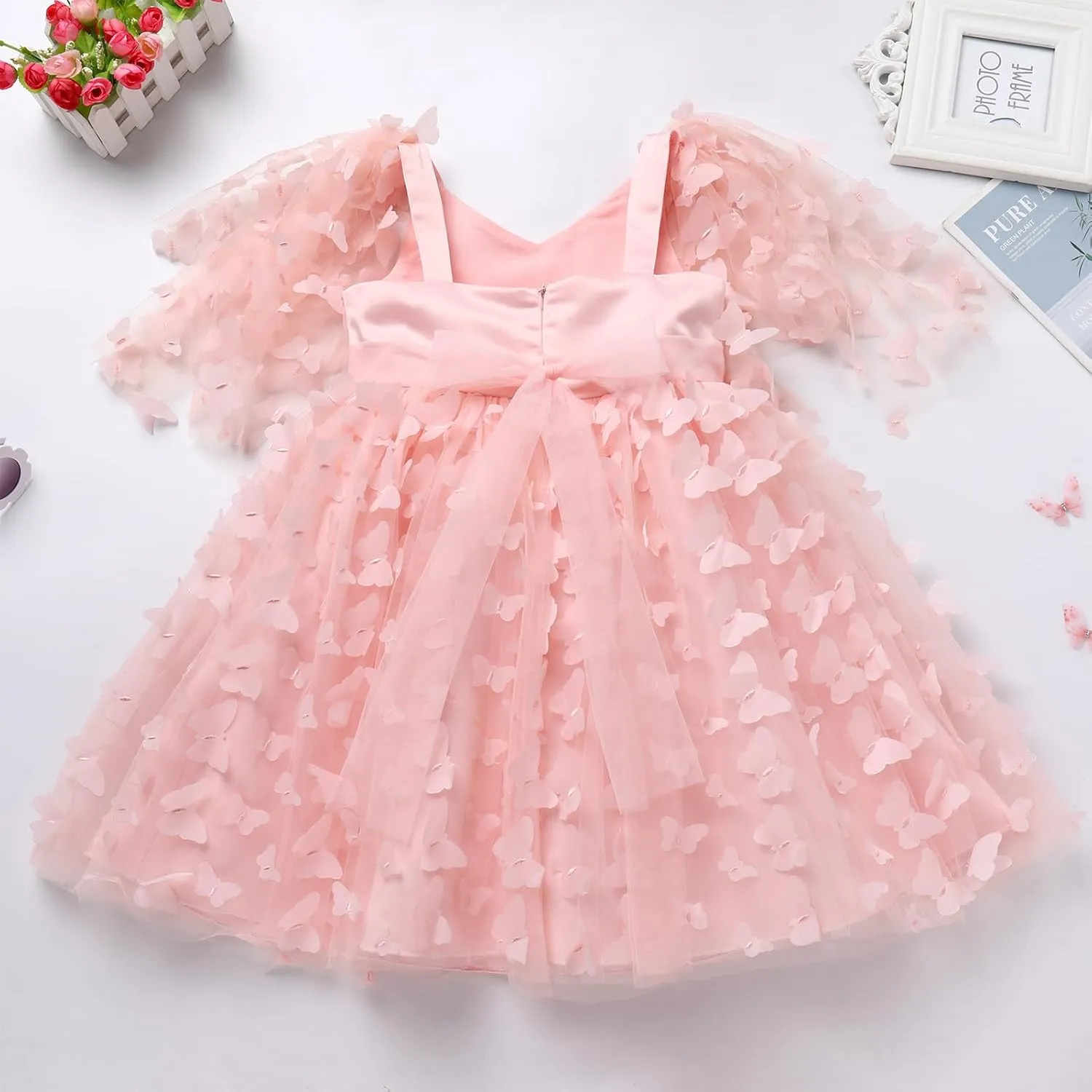 IDOPIP Flower Girl Butterfly Birthday Tutu Dress for Kids Baby Wedding Party Communion Dresses Princess Pageant Tulle Gowns