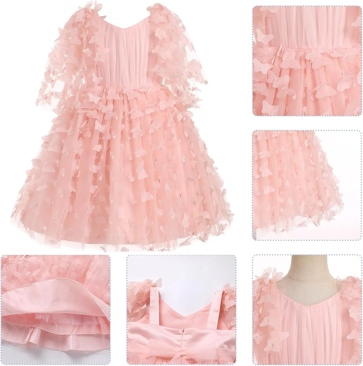 IDOPIP Flower Girl Butterfly Birthday Tutu Dress for Kids Baby Wedding Party Communion Dresses Princess Pageant Tulle Gowns