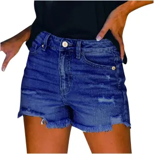 Jean Shorts for Women High Waisted Stretchy Distressed Denim Shorts Ripped Frayed Raw Hem Summer Casual Shorts