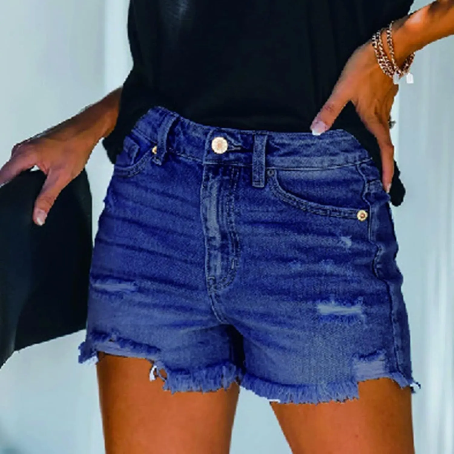 Jean Shorts for Women High Waisted Stretchy Distressed Denim Shorts Ripped Frayed Raw Hem Summer Casual Shorts