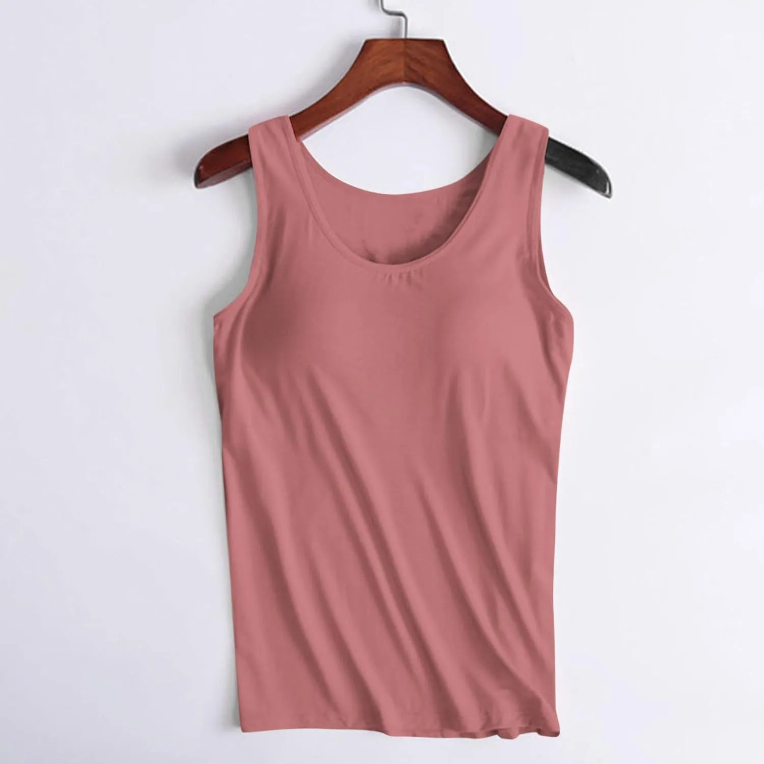 JIEMUXIU Tank Tops for Women with Built in Bra 2025 Casual Scoop Neck Sleeveless Tee Summer Basic Workout Top Camisole