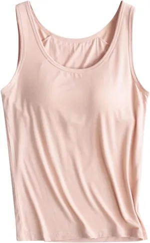 JIEMUXIU Tank Tops for Women with Built in Bra 2025 Casual Scoop Neck Sleeveless Tee Summer Basic Workout Top Camisole