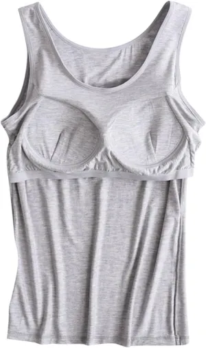 JIEMUXIU Tank Tops for Women with Built in Bra 2025 Casual Scoop Neck Sleeveless Tee Summer Basic Workout Top Camisole