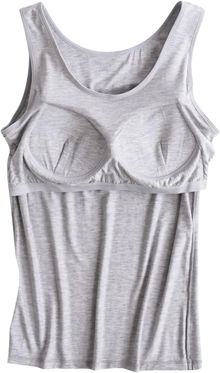 JIEMUXIU Tank Tops for Women with Built in Bra 2025 Casual Scoop Neck Sleeveless Tee Summer Basic Workout Top Camisole