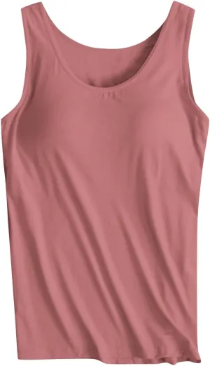 JIEMUXIU Tank Tops for Women with Built in Bra 2025 Casual Scoop Neck Sleeveless Tee Summer Basic Workout Top Camisole