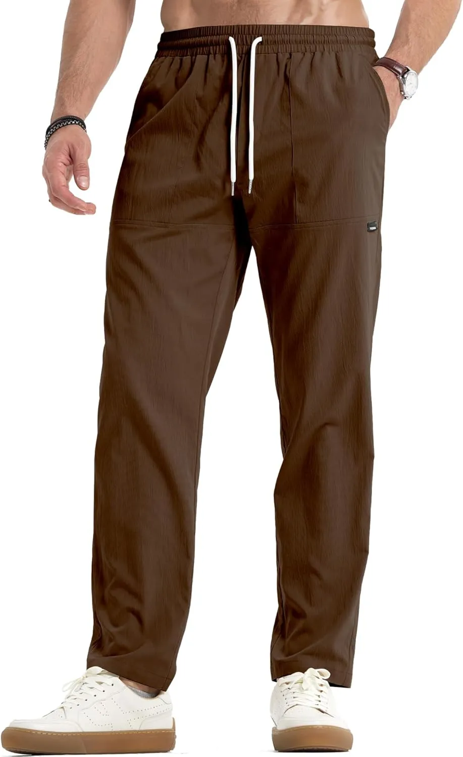 JMIERR Mens Casual Lightweight Pants Stretch Elastic Waist Drawstring Jogging Sweatpants Pants