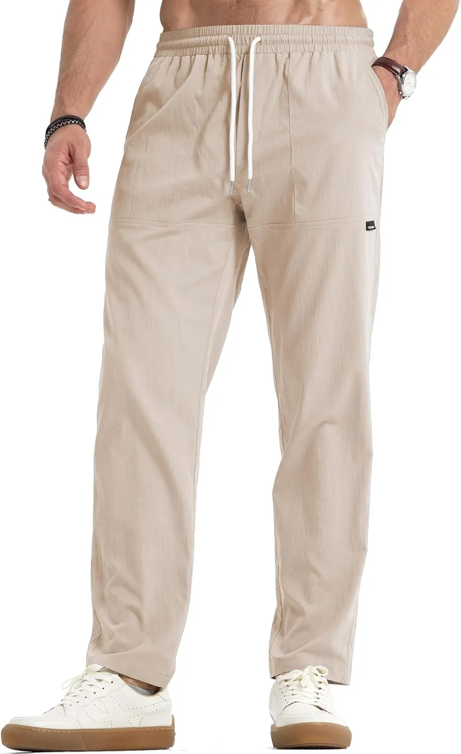 JMIERR Mens Casual Lightweight Pants Stretch Elastic Waist Drawstring Jogging Sweatpants Pants