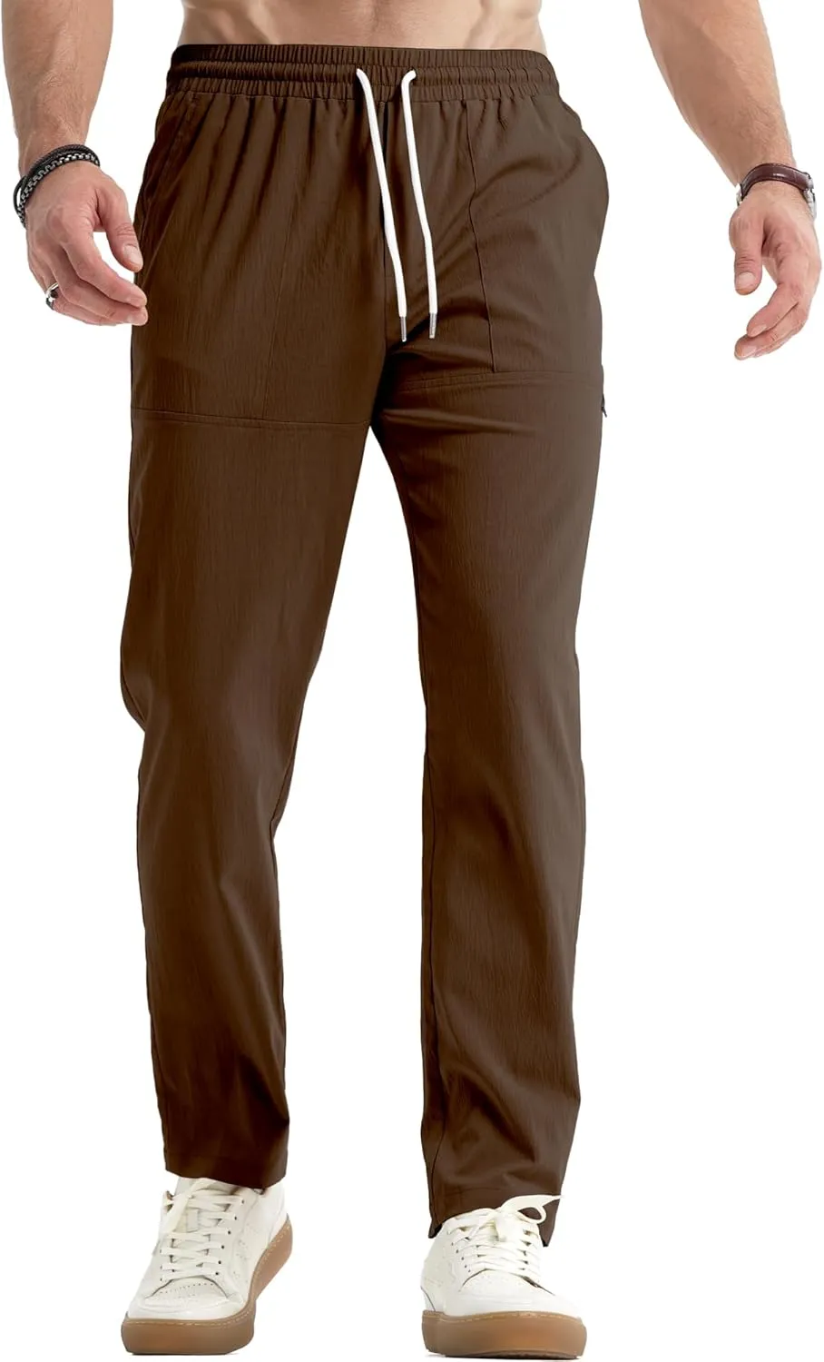 JMIERR Mens Casual Lightweight Pants Stretch Elastic Waist Drawstring Jogging Sweatpants Pants