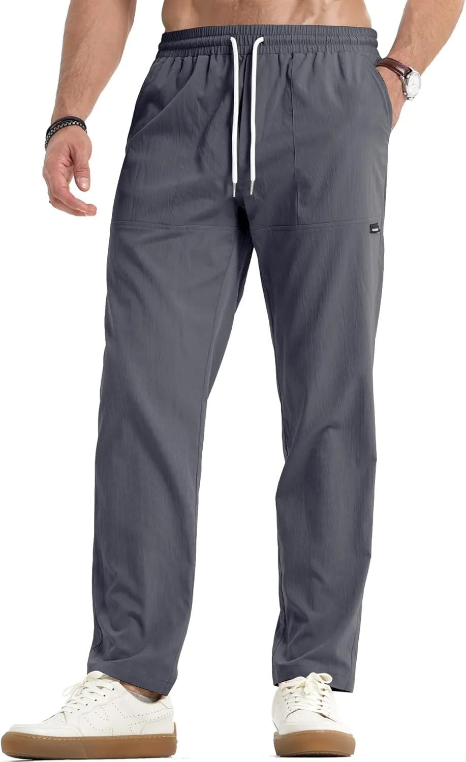 JMIERR Mens Casual Lightweight Pants Stretch Elastic Waist Drawstring Jogging Sweatpants Pants