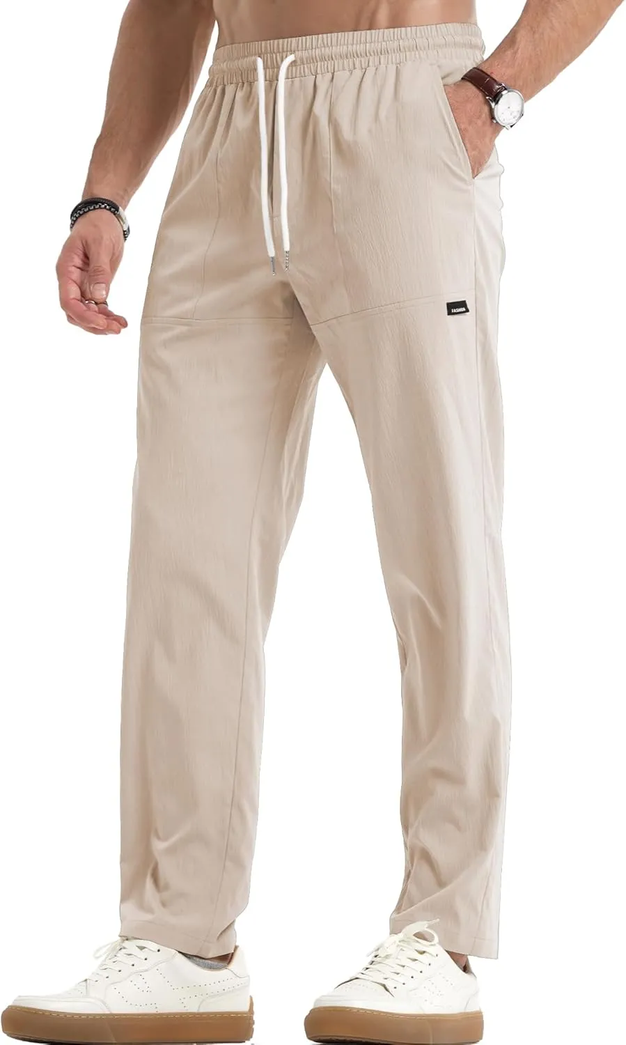 JMIERR Mens Casual Lightweight Pants Stretch Elastic Waist Drawstring Jogging Sweatpants Pants