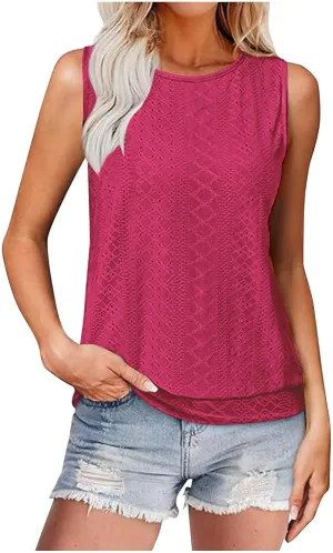 JOAU Womens Tank Tops Loose Casual Round Neck Sleeveless Summer Shirts Eyelet Embroidery Blouse Trendy Vacation Clothes 2025