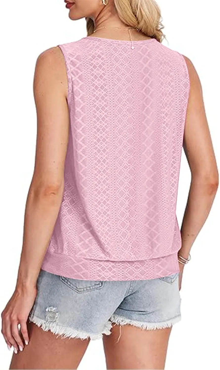 JOAU Womens Tank Tops Loose Casual Round Neck Sleeveless Summer Shirts Eyelet Embroidery Blouse Trendy Vacation Clothes 2025