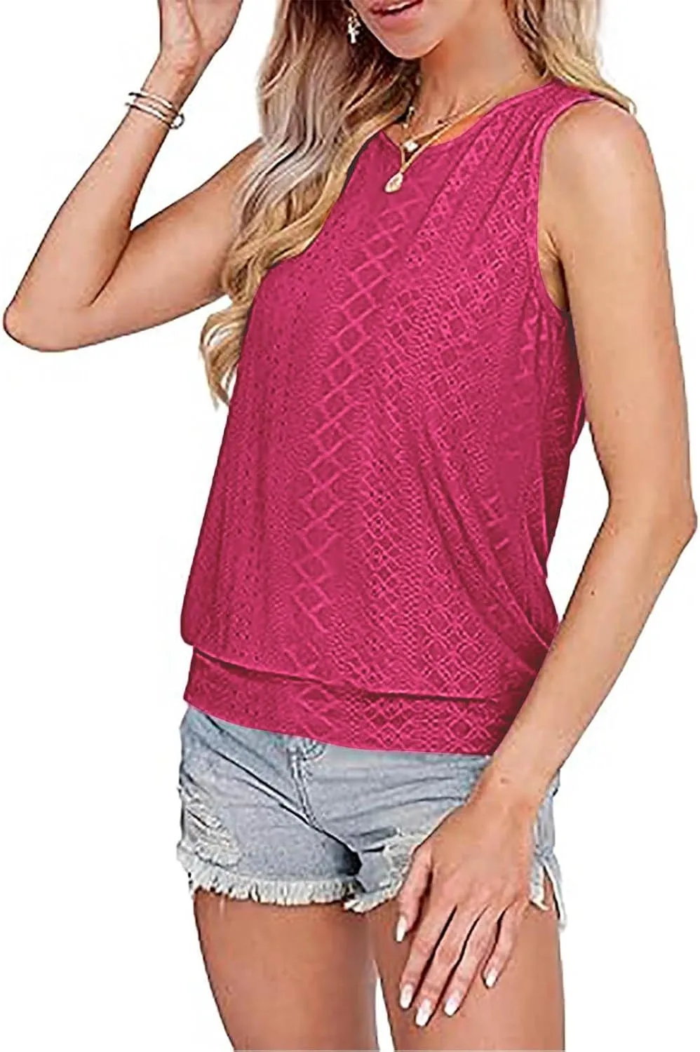 JOAU Womens Tank Tops Loose Casual Round Neck Sleeveless Summer Shirts Eyelet Embroidery Blouse Trendy Vacation Clothes 2025
