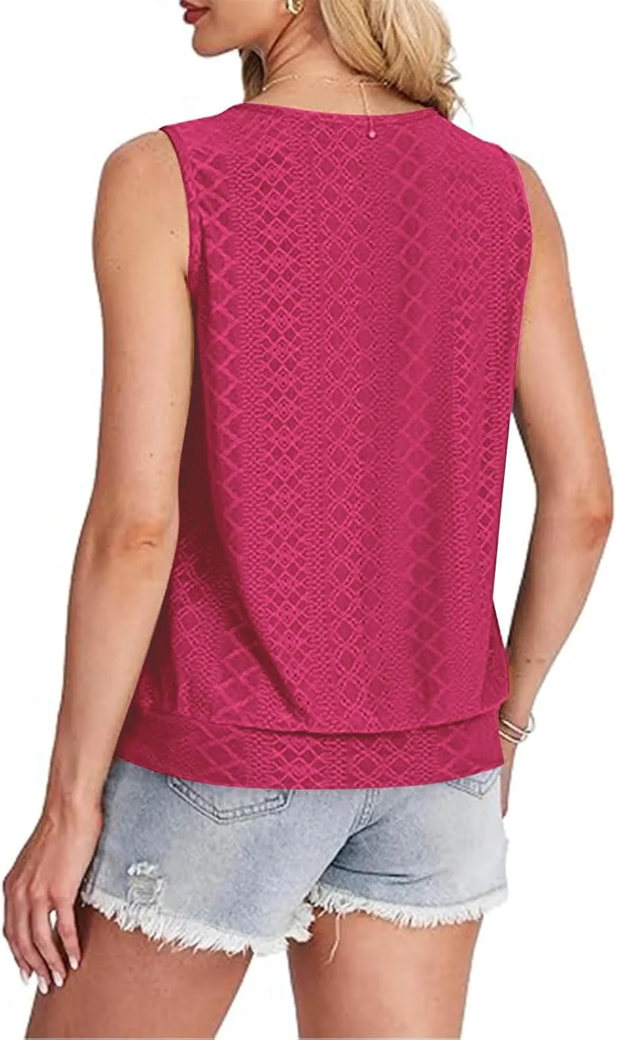 JOAU Womens Tank Tops Loose Casual Round Neck Sleeveless Summer Shirts Eyelet Embroidery Blouse Trendy Vacation Clothes 2025