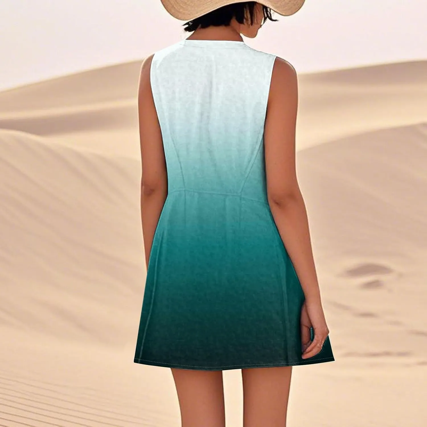 Kenvina Summer Dresses for Women Sleeveless Sundress Printed Round Neck Tank Dress Loose Beach Vacation Dress with Pockets