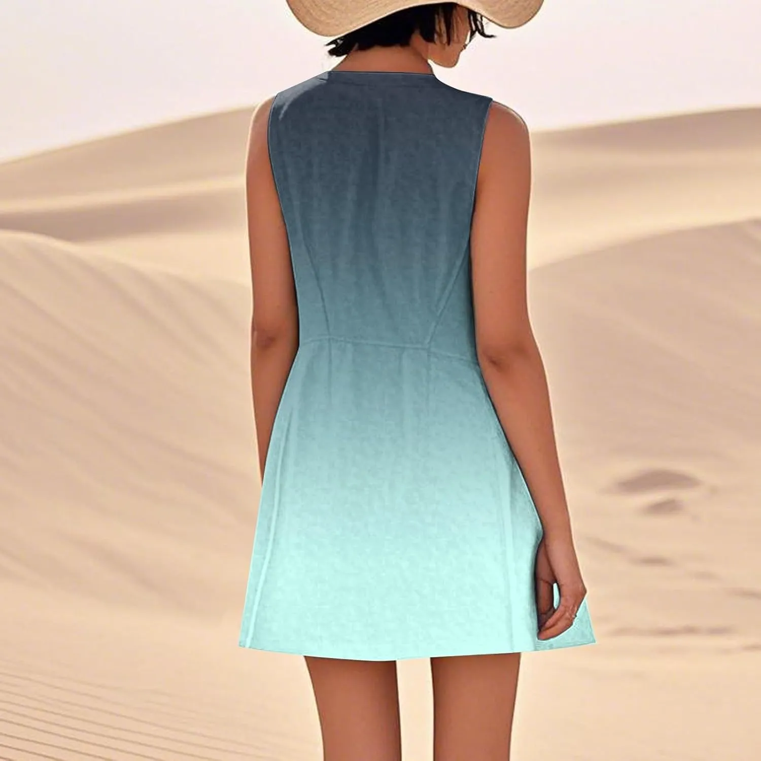 Kenvina Summer Dresses for Women Sleeveless Sundress Printed Round Neck Tank Dress Loose Beach Vacation Dress with Pockets